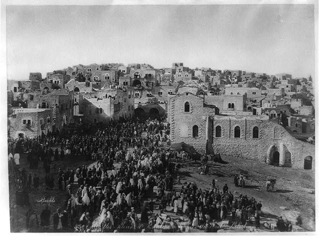 Christmas in Bethlehem, 1875, pilgrims heading up to worship at the Church of the Nativity.